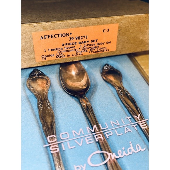 Vintage Oneida Community Affection Silver Plate Child Set Knife Fork Spoon 3pc - Picture 12 of 16